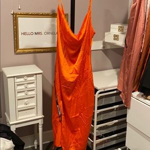 Orange Satin Slip Dress